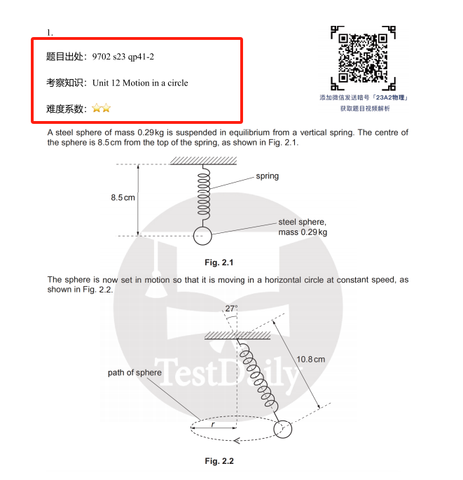 Alevel物理A2题集题目信息介绍