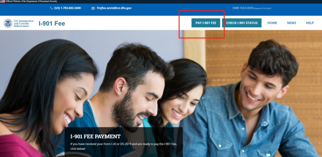SEVIS I-901 Fee缴纳网址