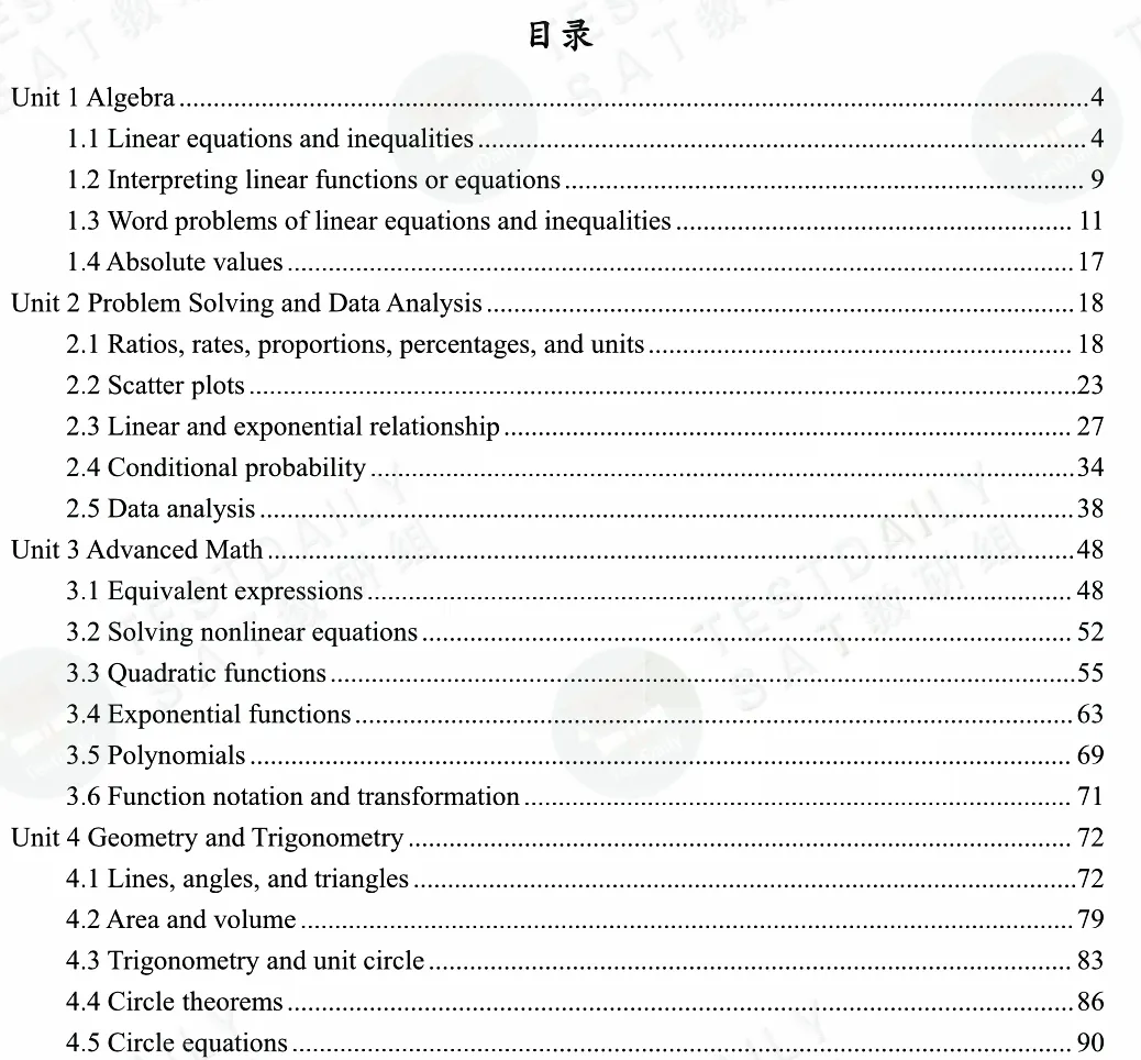 SAT数学难题合集目录