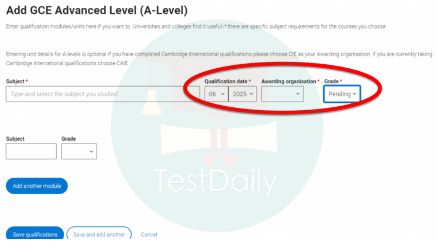 填写GCE Advanced Level（A-level）