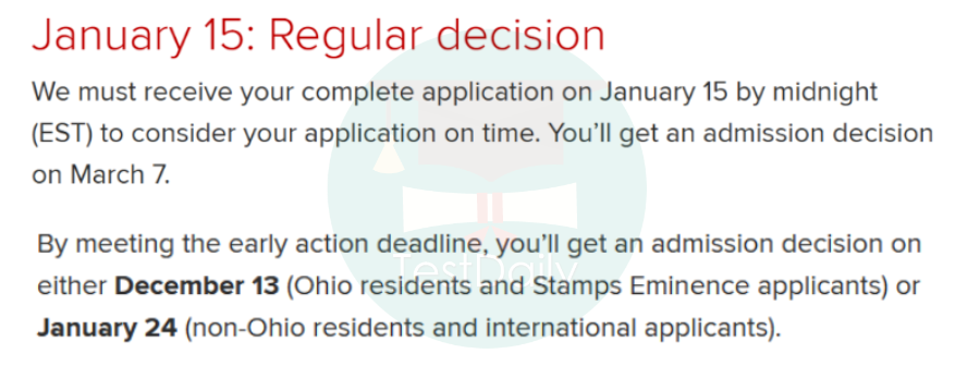 俄亥俄州立大学提前RD的申请截止日期