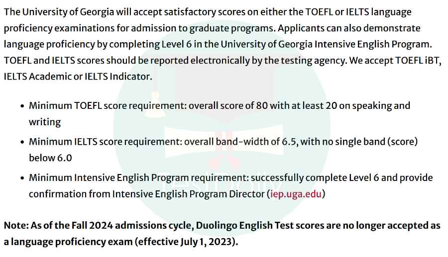 佐治亚大学语言成绩要求