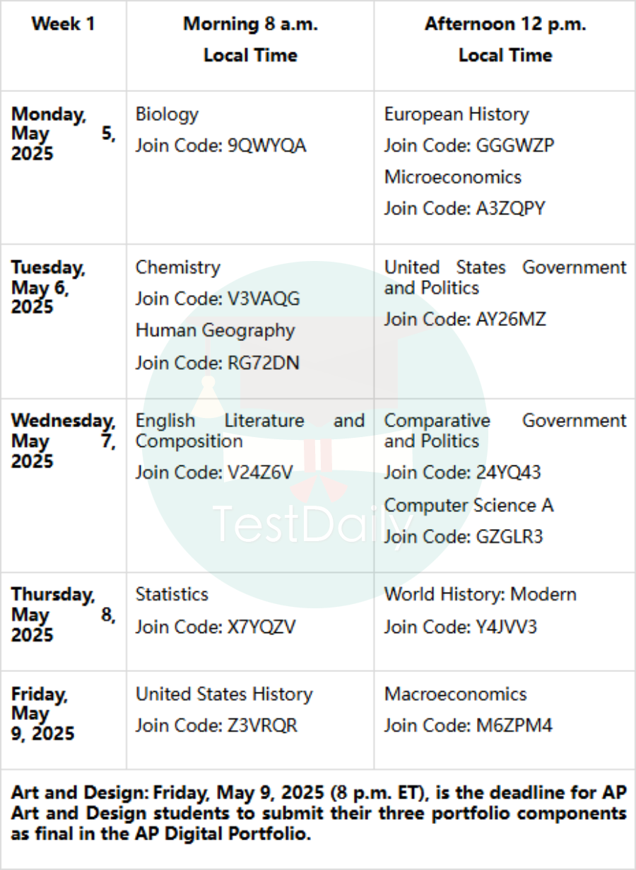 2024年AP考试时间表