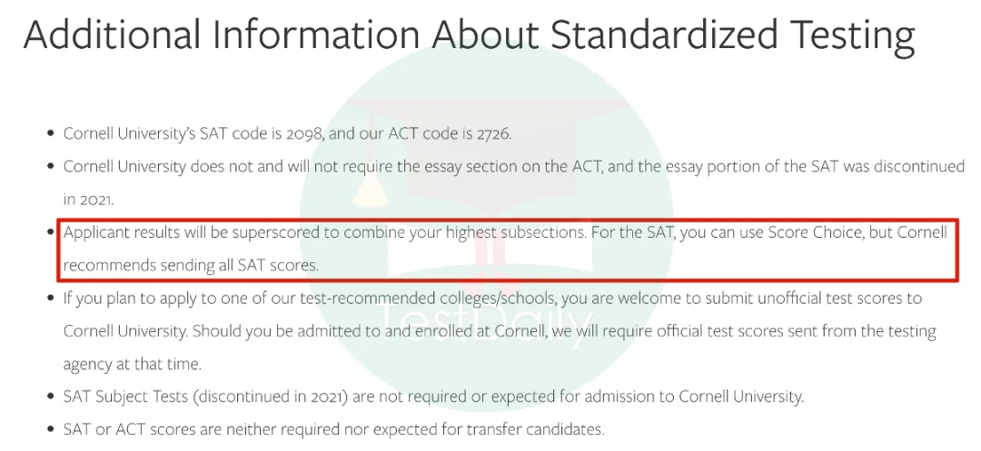 康奈尔大学SAT拼分政策